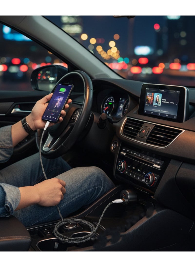 فين ديونز كابل VEN-DENS USB-C إلى USB-C للشحن السريع ونقل البيانات، كابل متين مضفر من النوع C للهواتف الذكية والأجهزة اللوحية وأجهزة الكمبيوتر المحمولة - أسود - Image 3